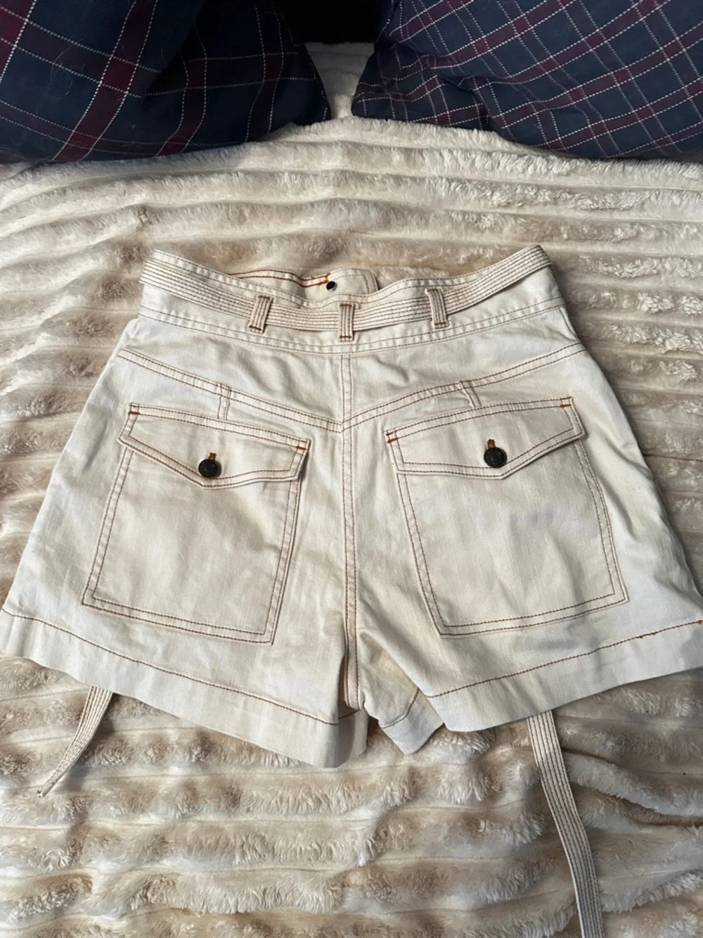 New Ulla Johnson Denim Ivory Belted Shorts Size 2